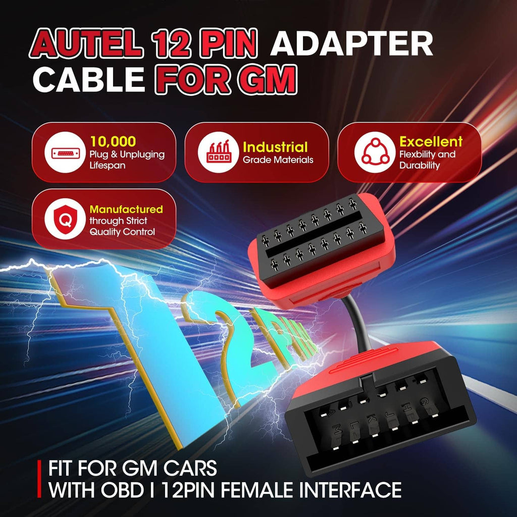 Red 12-pin OBD GM adapter cable with black connector housing and pin contacts