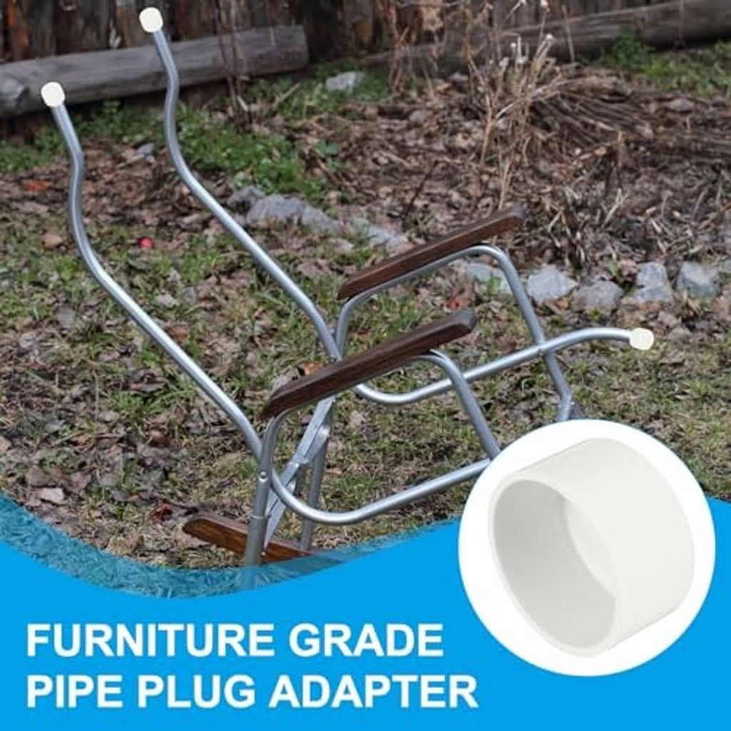 White PVC pipe end cap fitting, open-ended cylinder plug for furniture use.