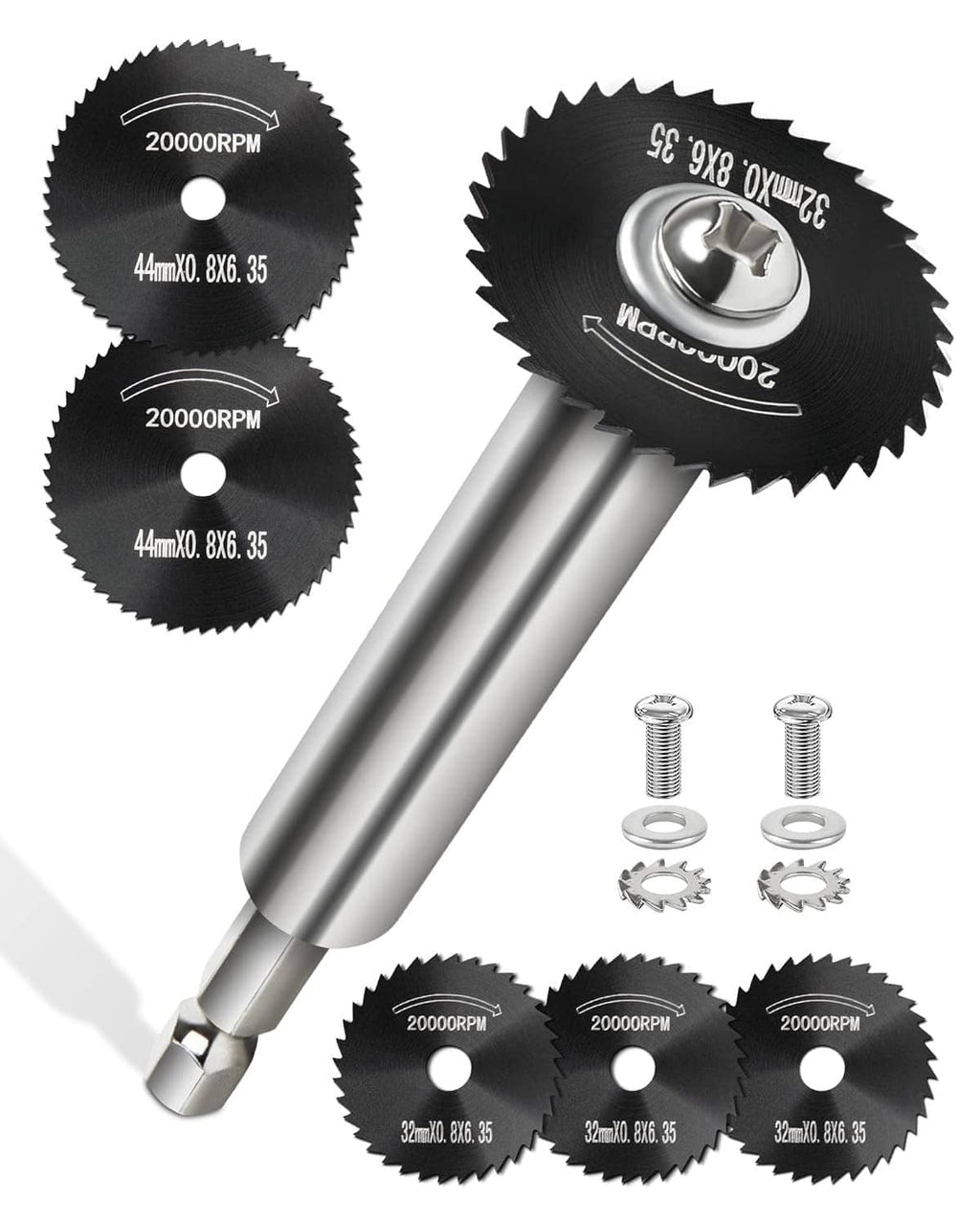 Inside PVC pipe cutter tool with black saw blades and metal shaft, with replacement discs