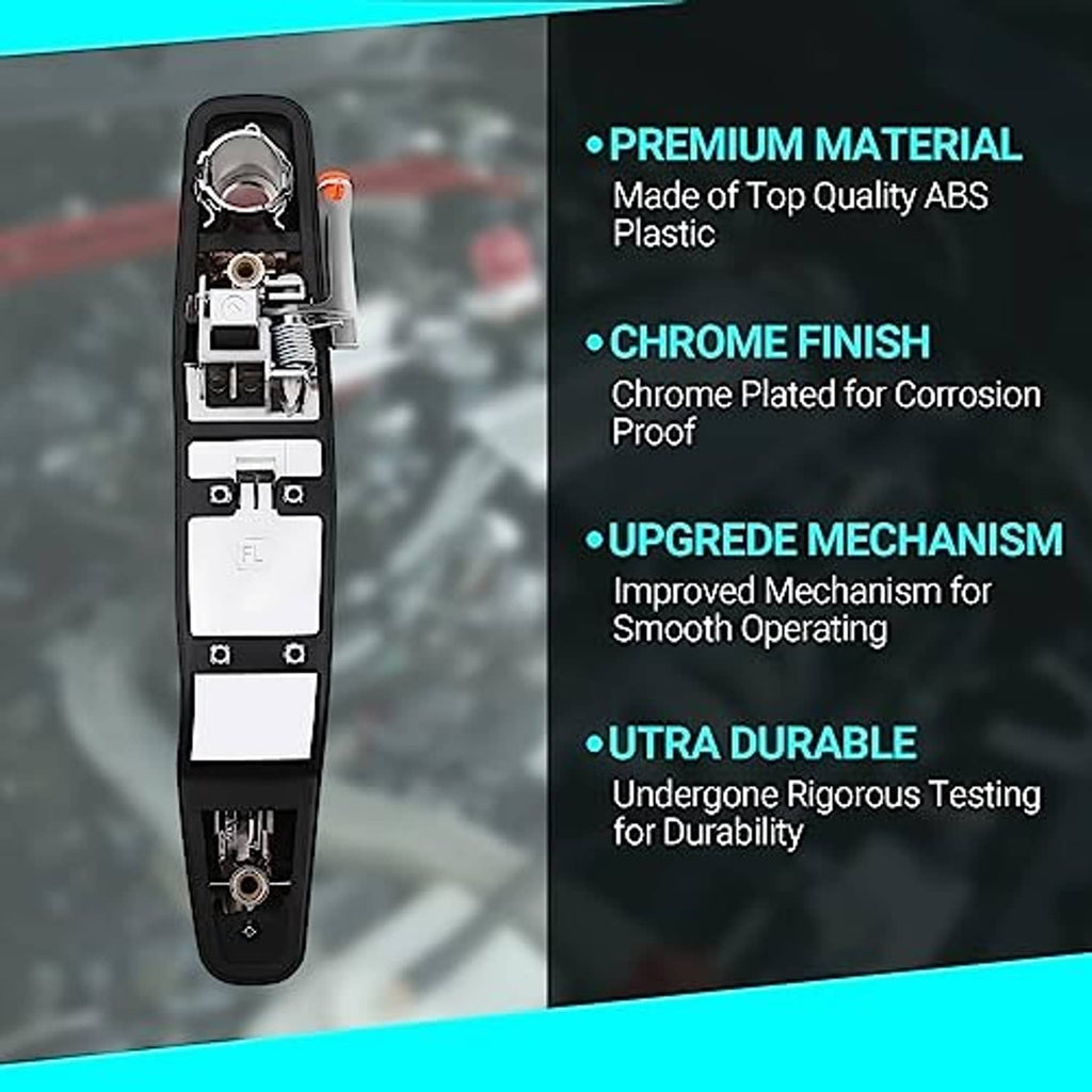 Chrome exterior door handle with ABS housing and internal mounting components