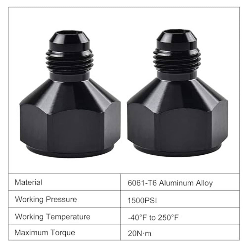 Black AN flare reducer adapter set, 6061-T6 aluminum alloy, two-piece