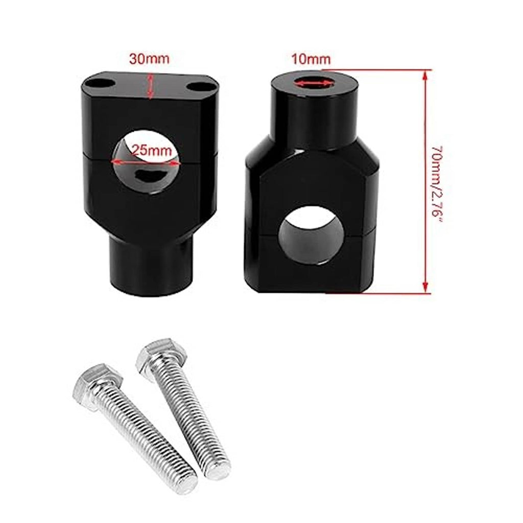 Black handlebar mount clamp adapter with 10mm thread; 25mm and 30mm measurements shown