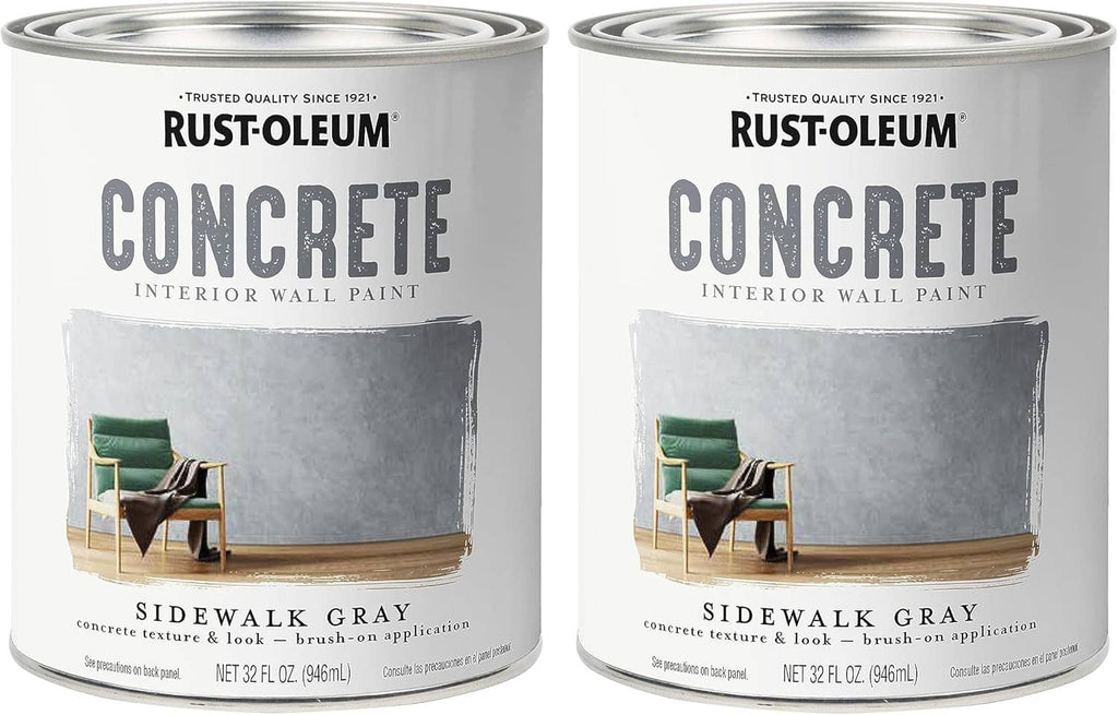 Two Rust-Oleum Concrete interior wall paint cans, Sidewalk Gray, pack of 2