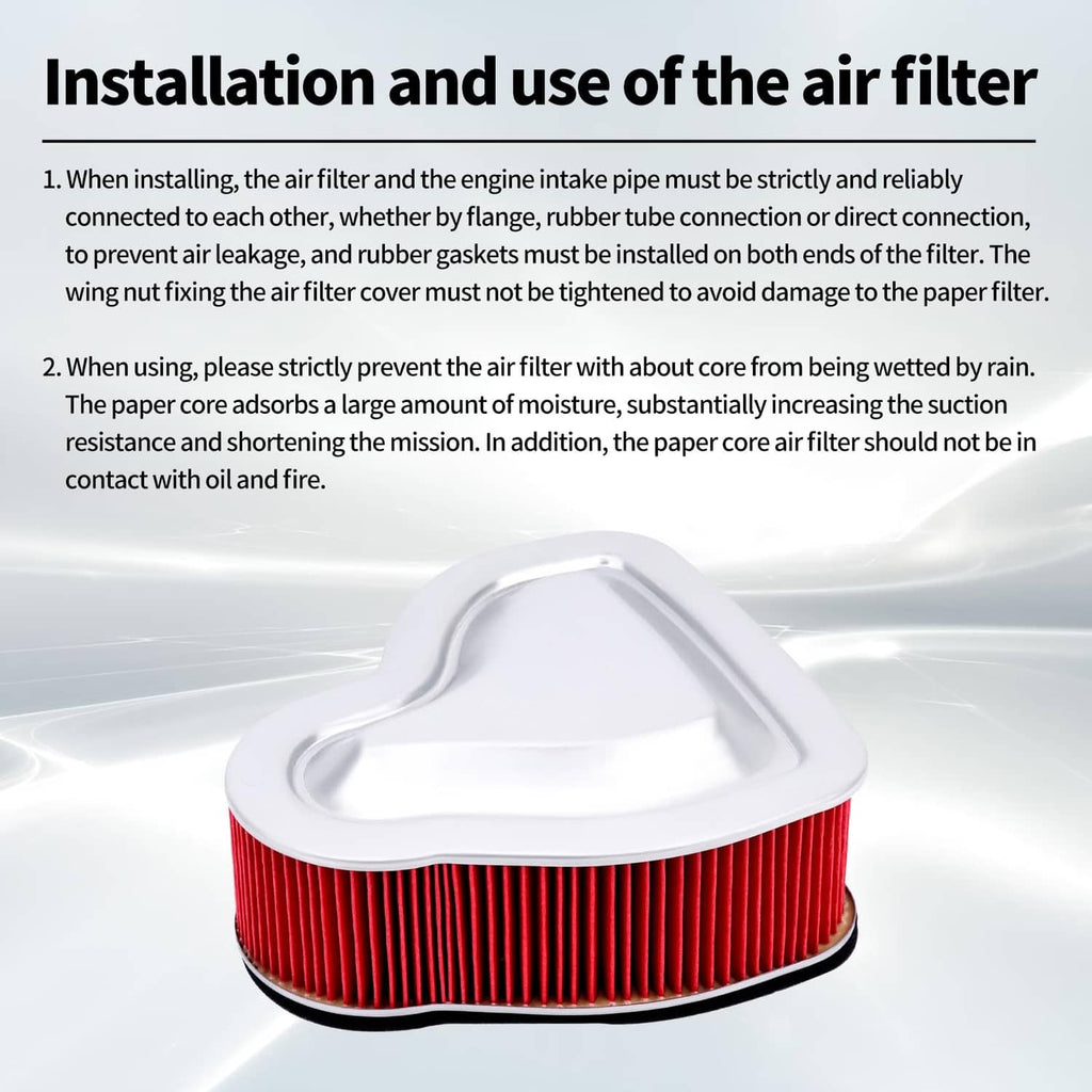 Red pleated air filter element with black outer rim and white top intake cover