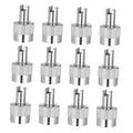 Set of metal tire valve stem caps with slotted vents and valve core, silver