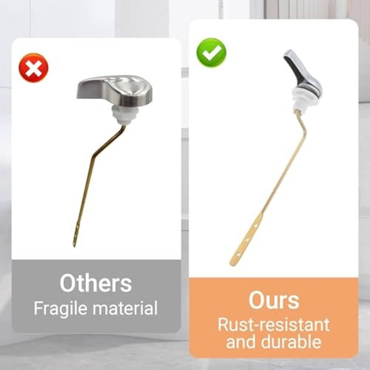 Toilet flush lever kit with rust-resistant brass arm and white lever handle