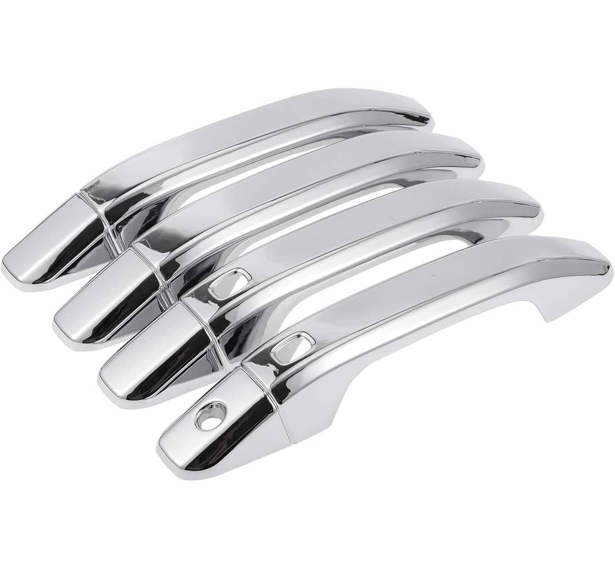Chrome exterior door handle covers set, glossy metal finish with mounting bases