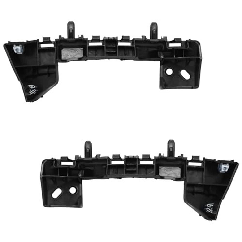 Front bumper cover support retainer bracket pair, black with mounting holes and tabs