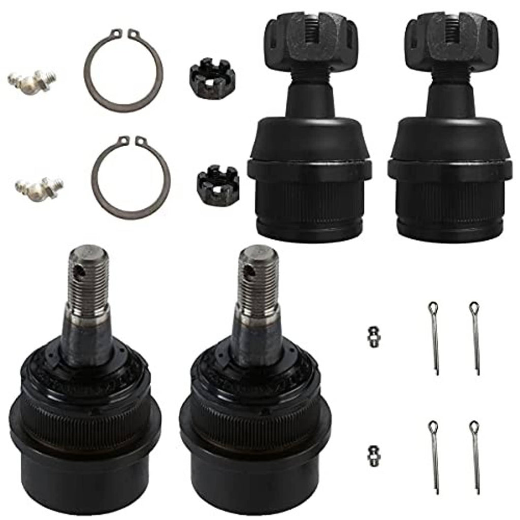 4-pack front ball joint kit showing two black ball joints and hardware pieces