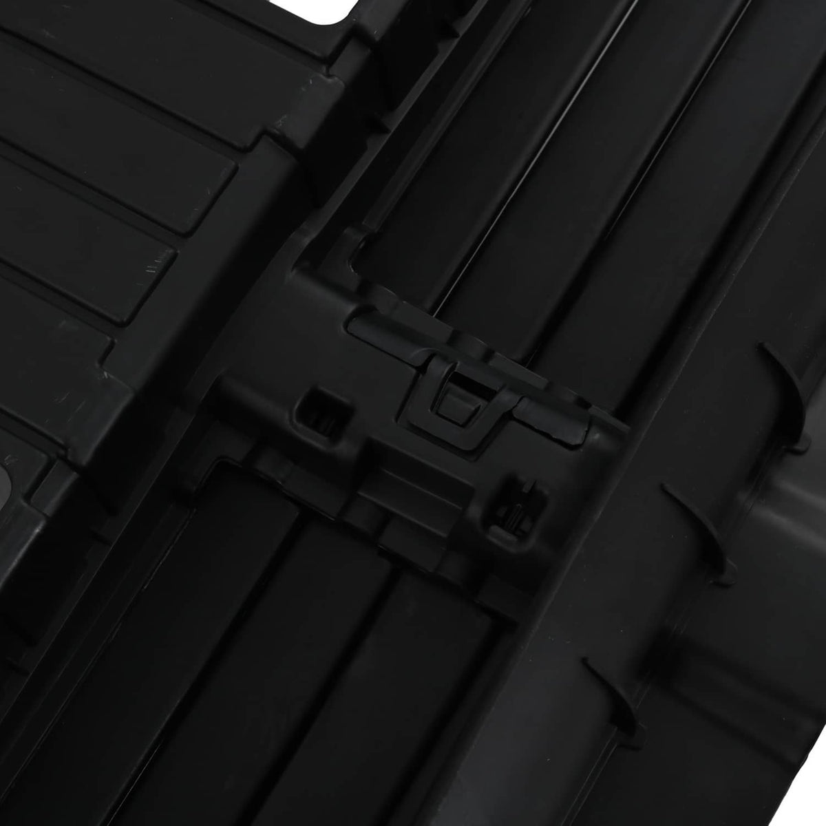 Black radiator shutter assembly with clips and molded channels