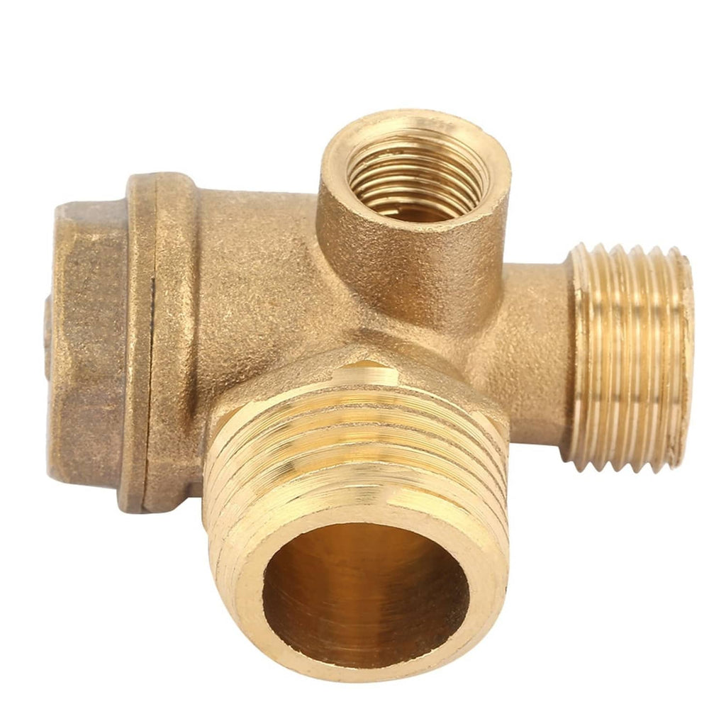 Brass 3-way air compressor check valve with male pipe threads on three ports
