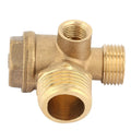 Brass 3-way air compressor check valve with male pipe threads on three ports