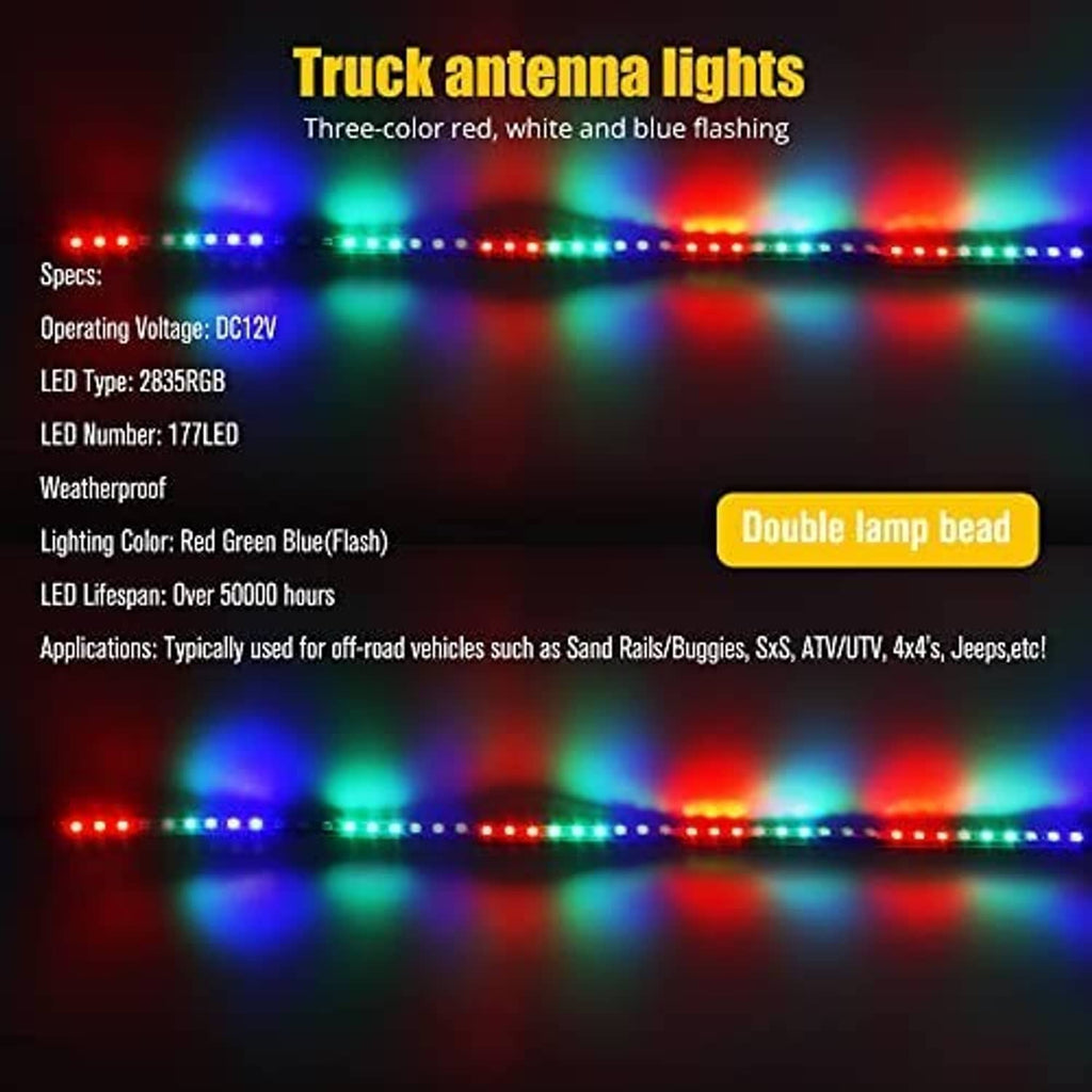 RGB LED whip antenna light strips with multi-color flashing dots on clear tube