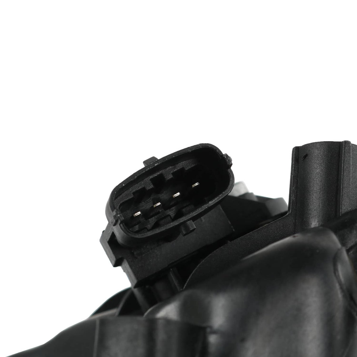Black intake manifold with multi-pin electrical connector and hose port