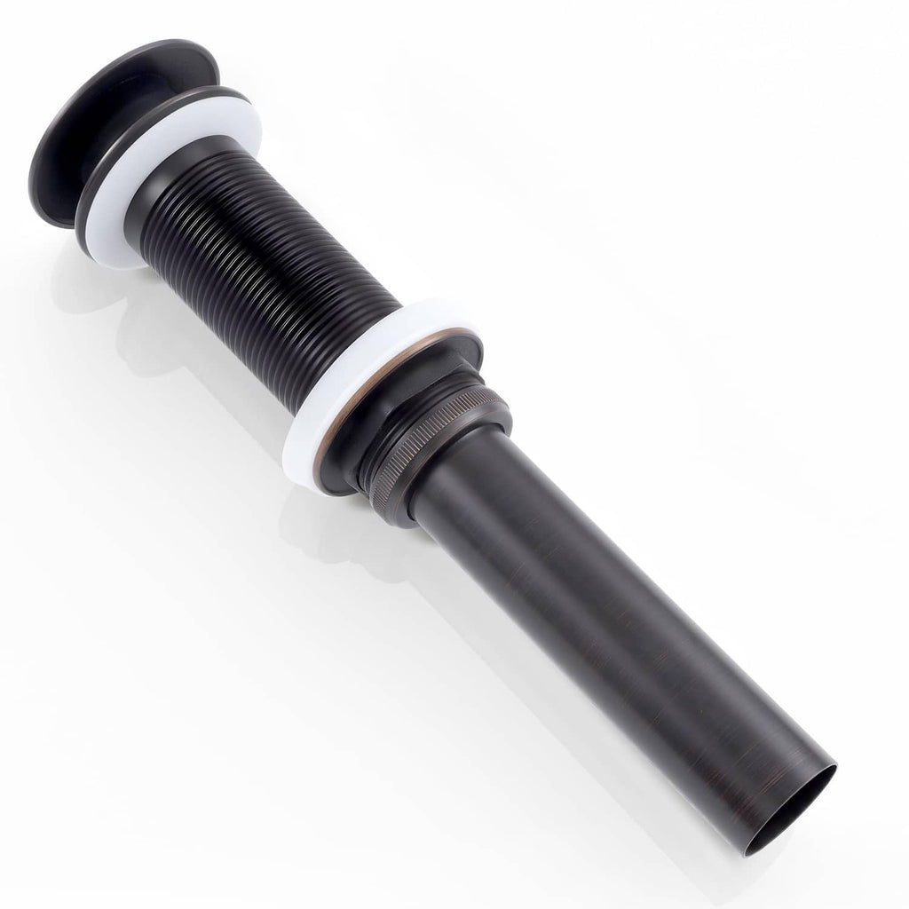 Oil-rubbed bronze bathroom sink drain with extended flexible pipe and stopper flange