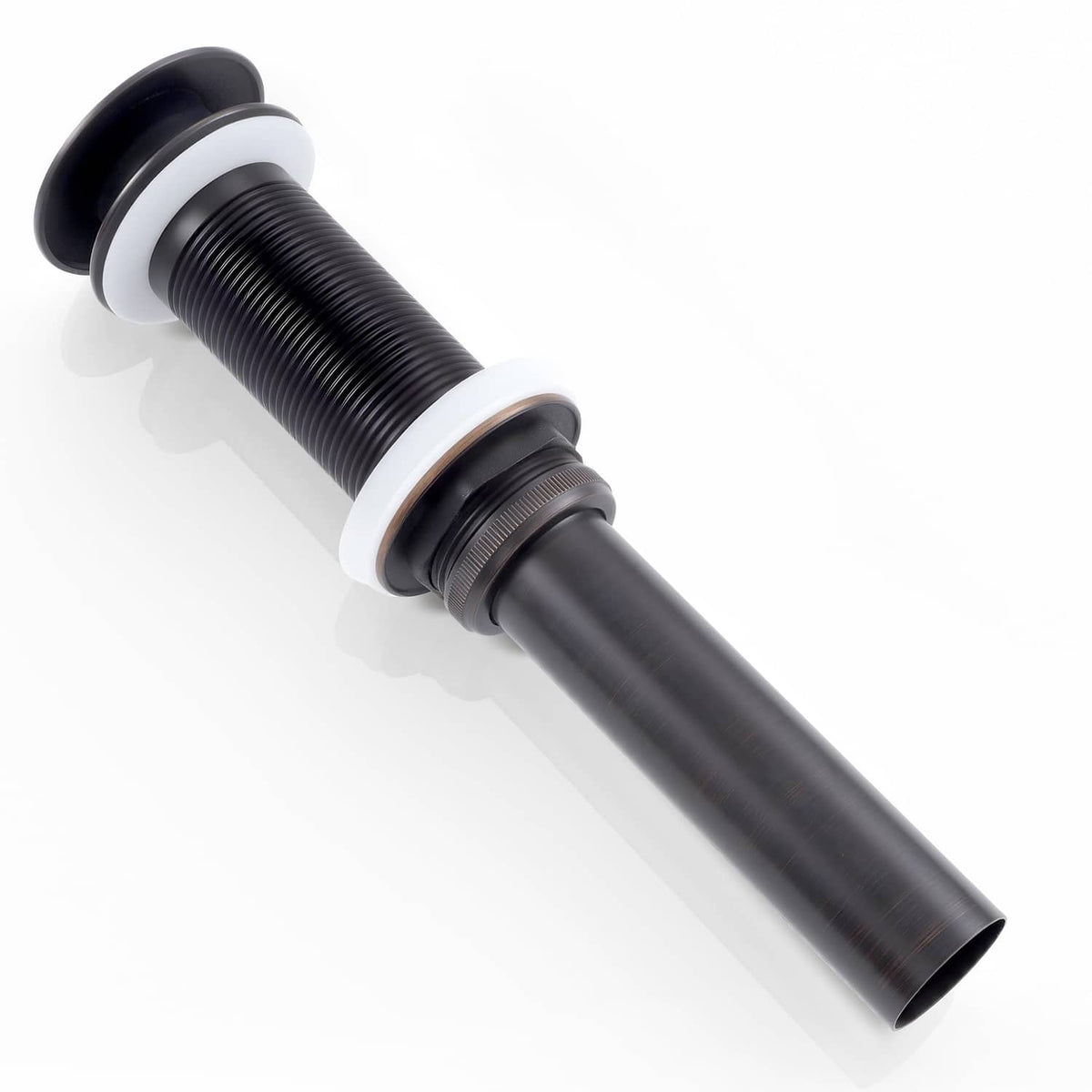Oil-rubbed bronze bathroom sink drain with extended flexible pipe and stopper flange