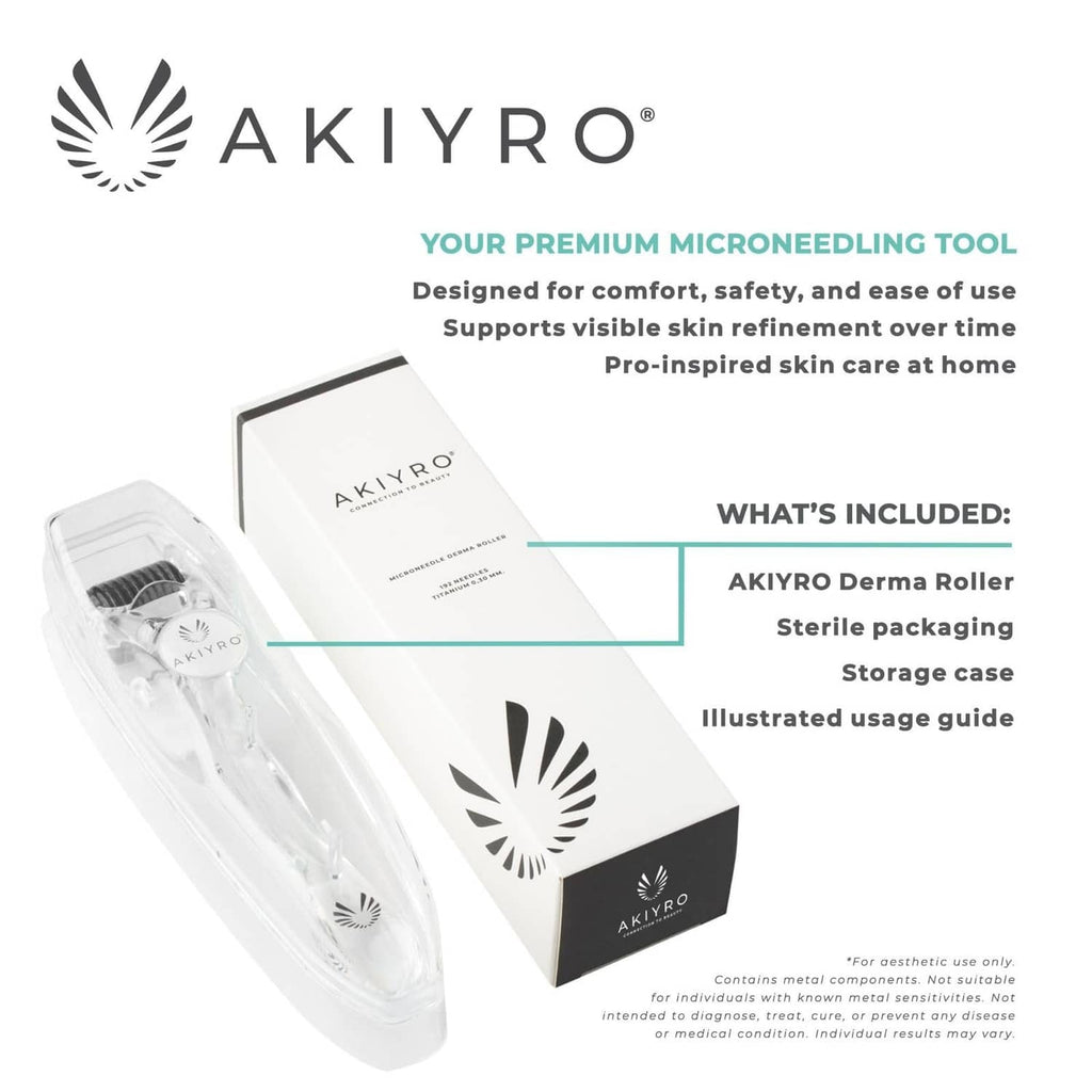 Microneedling tool in clear blister with paper insert and storage case