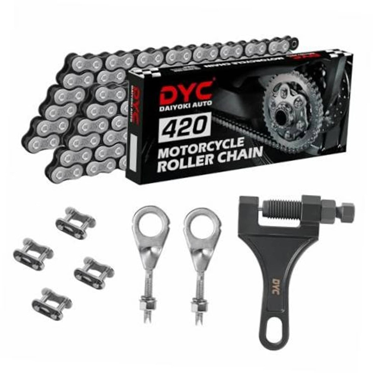 420 mini bike dual chain set with jackshaft, roller chain, and included tools