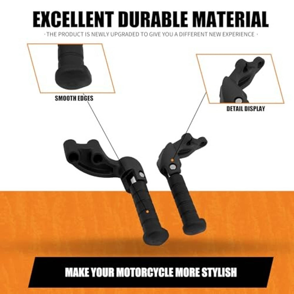 Matte black motorcycle rear foot pegs with textured grip and smooth edges