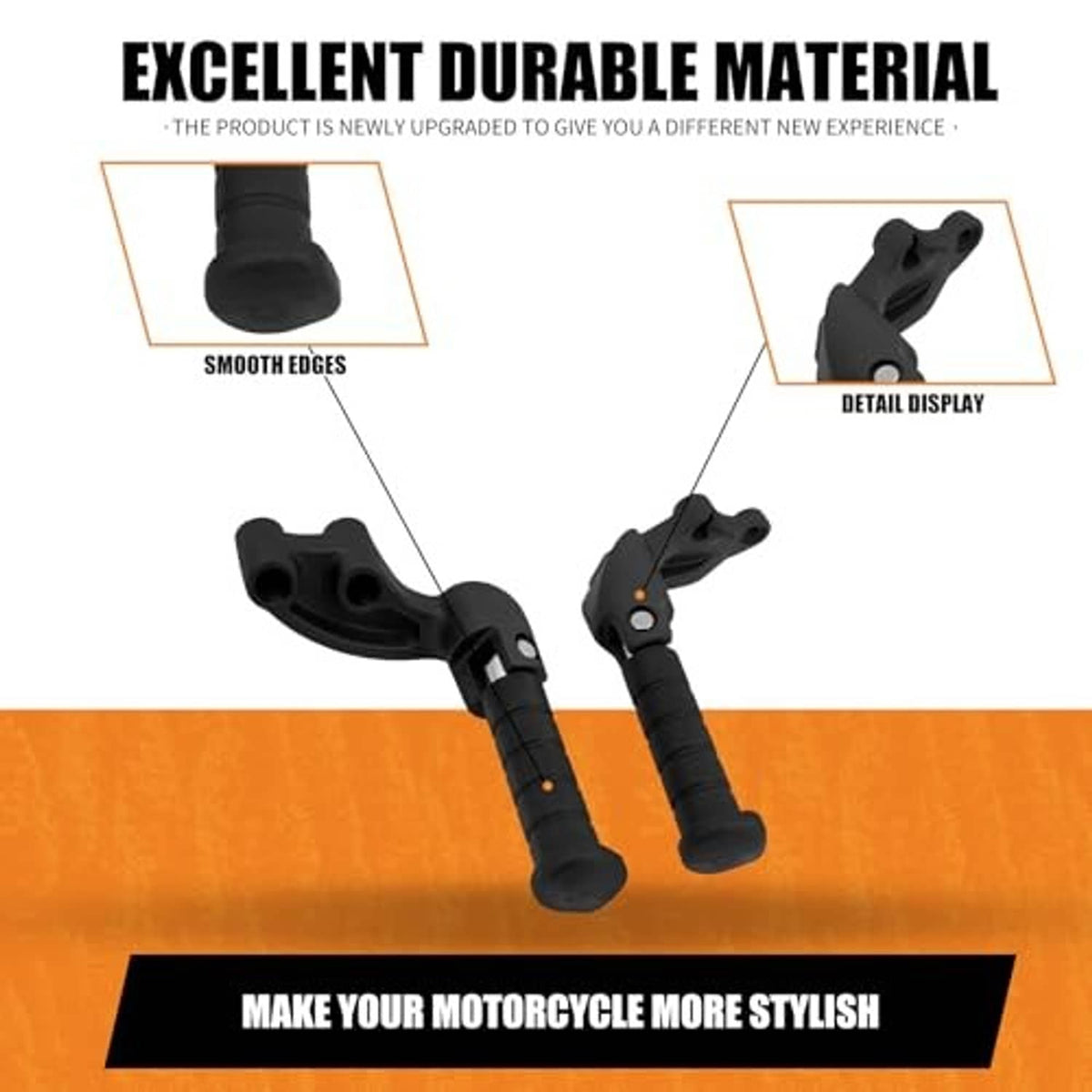 Matte black motorcycle rear foot pegs with textured grip and smooth edges
