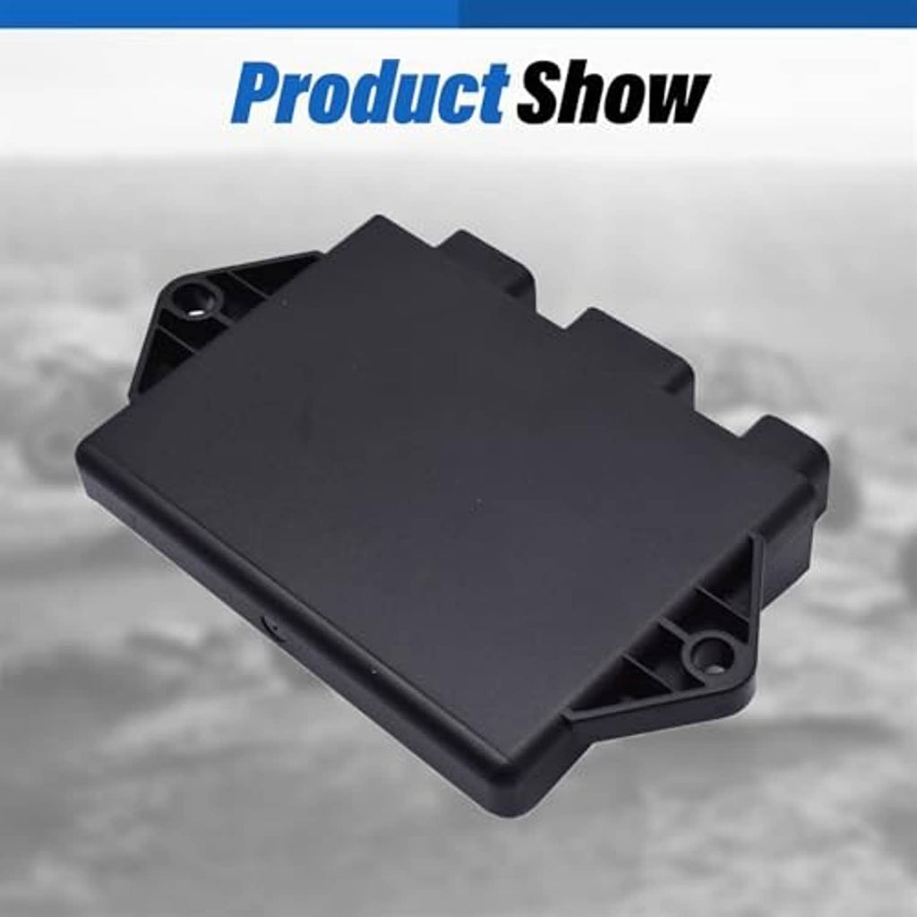 Black CDI control module underside view with molded mounting tabs