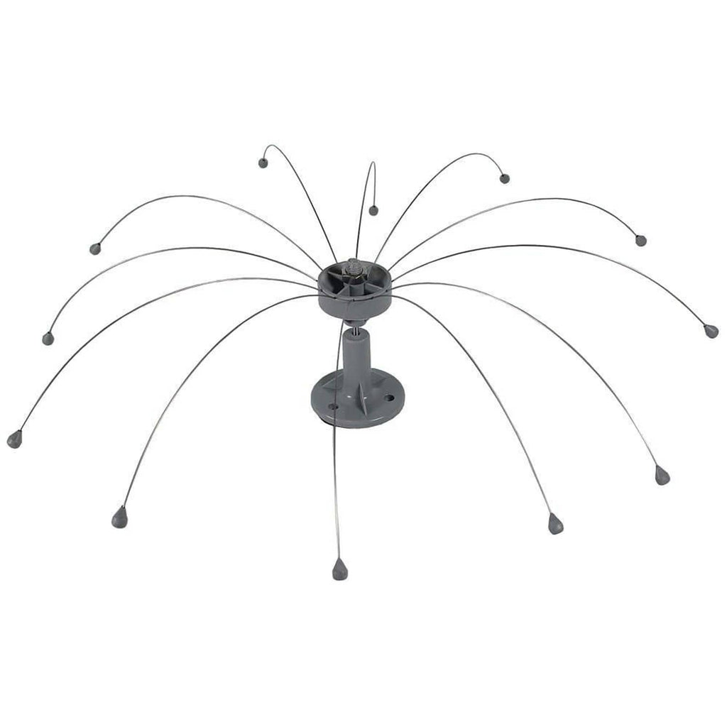 Gray bird deterrent spider with multiple long legs and central base