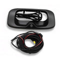 Tailgate handle backup camera housing with bundled wiring harness, black finish
