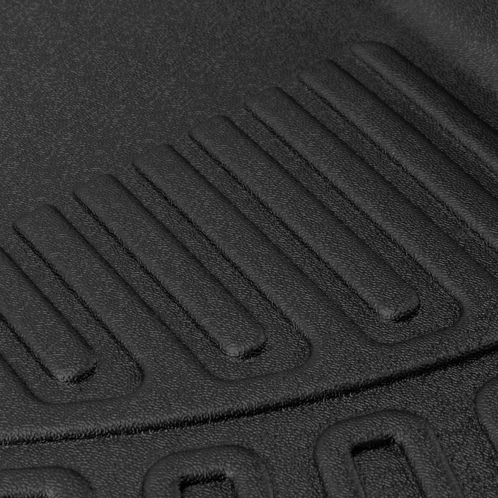 Close-up of black floor mat traction grooves with raised ridges