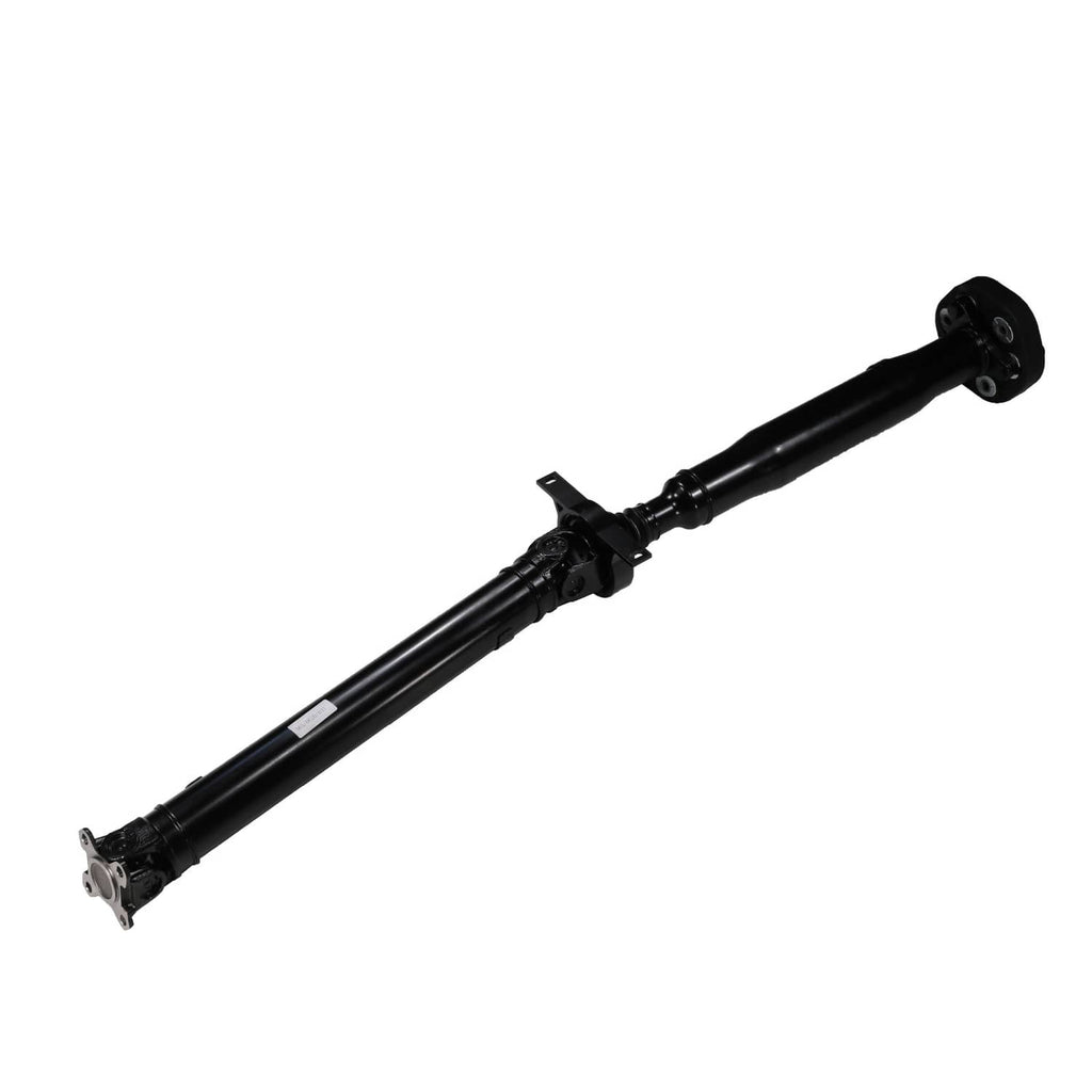 Rear propeller shaft with u-joint and end mounting flange, black metal