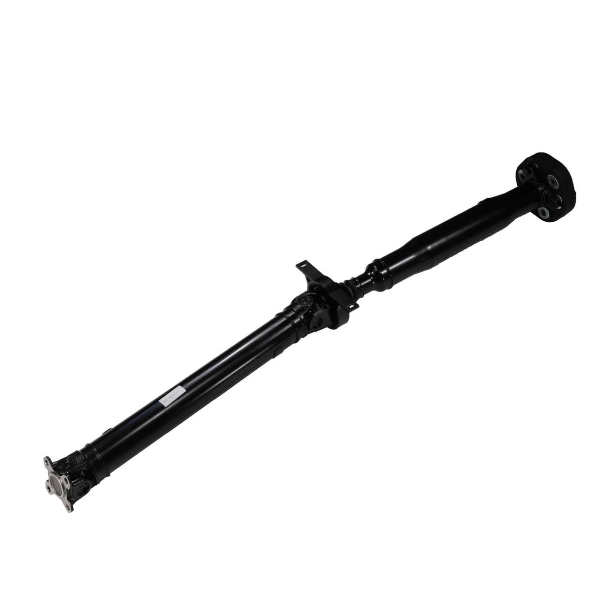Rear propeller shaft with u-joint and end mounting flange, black metal