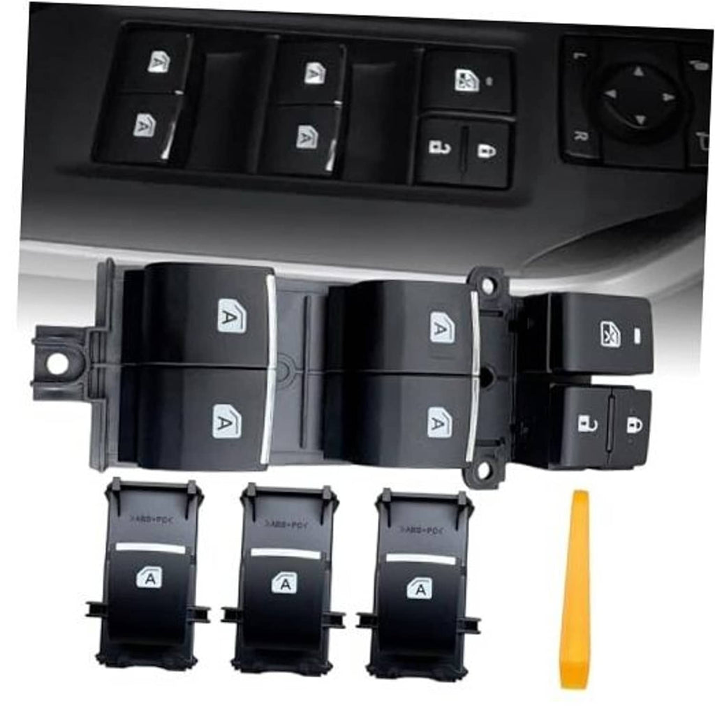 Car power window switch module set with four black switches and A icon buttons