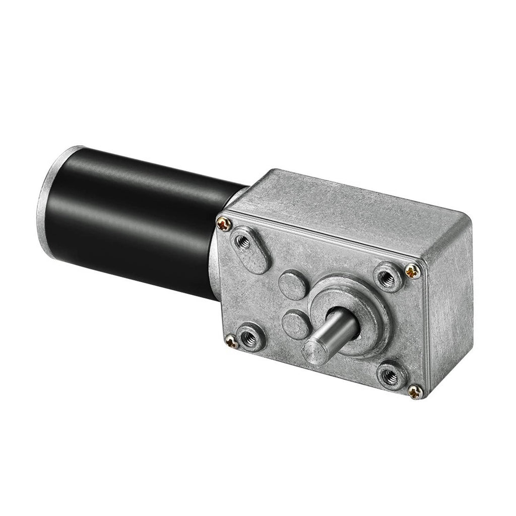 Worm gear speed reducer motor with black tube and silver end housing, front output shaft