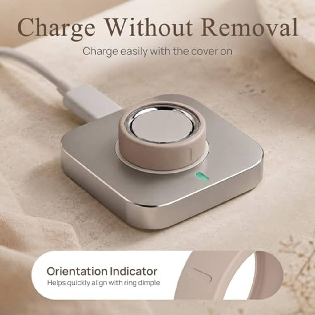 Ring cover set with metal charging dock base and small alignment indicator