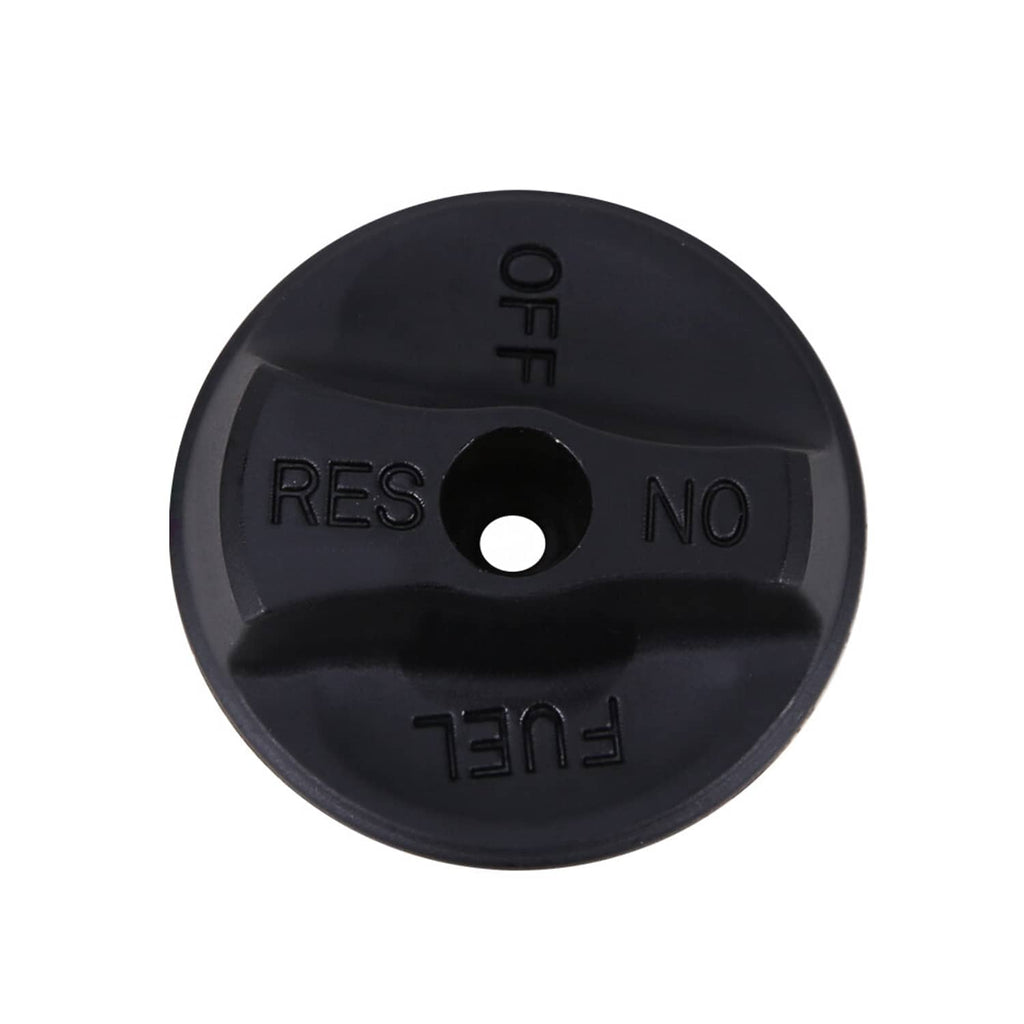 Black fuel valve shut off petcock cap with RES and NO markings, center mounting hole