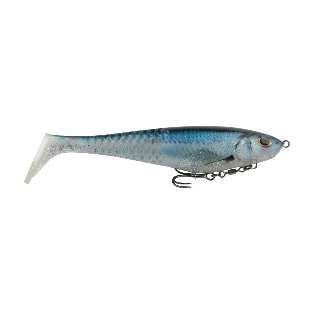 Blue shad swimbait fishing lure with lip and dual treble hooks