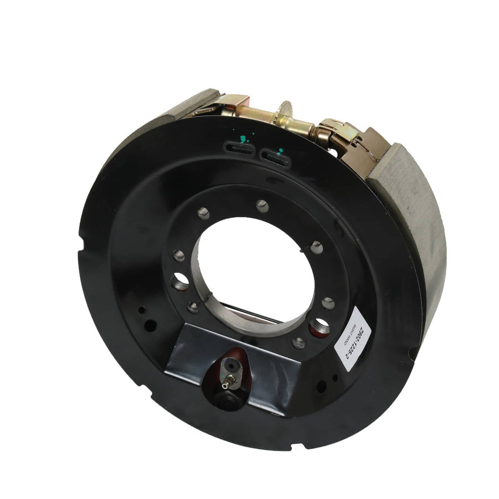 Black trailer brake drum and hydraulic backing plate assembly, vented housing