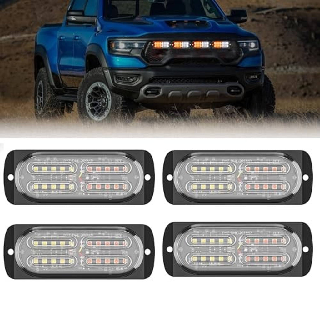Four-pack oval LED strobe light bars, black housings, white and amber lighting modules