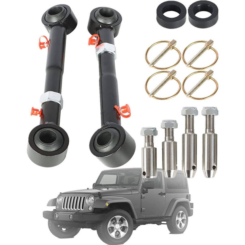 Front sway bar link disconnects kit with two black links, bushings, and bolts