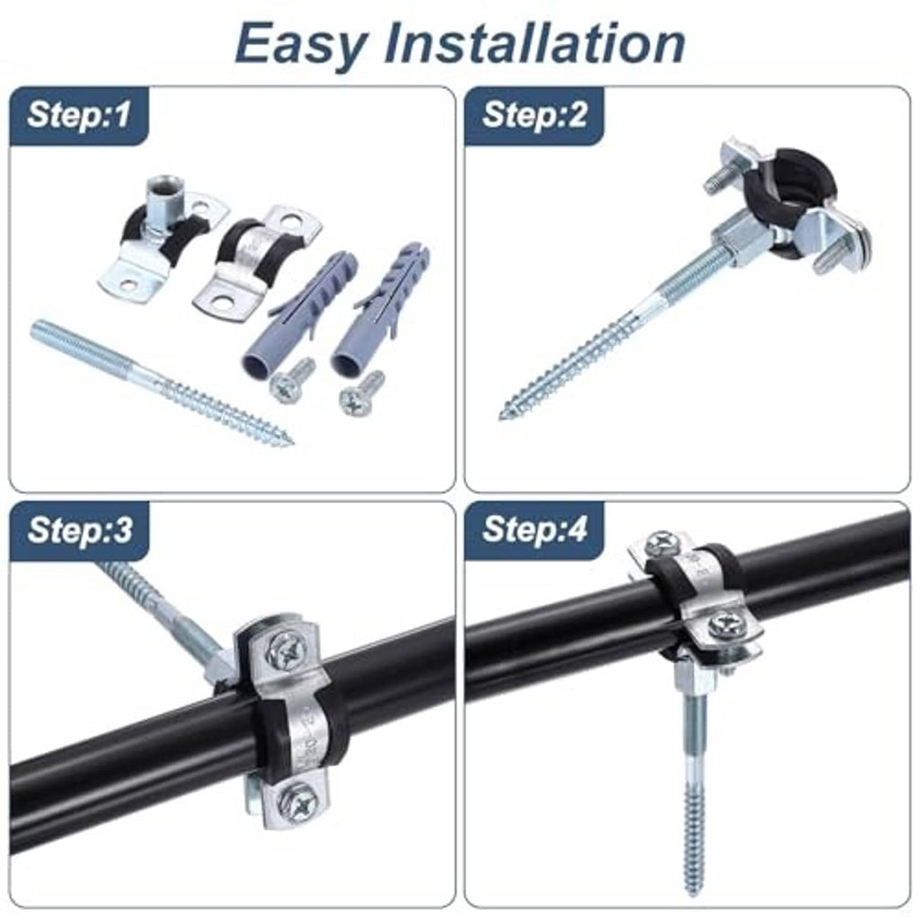 Split ring pipe clamp installation hardware: bolts and screws with bracket pieces