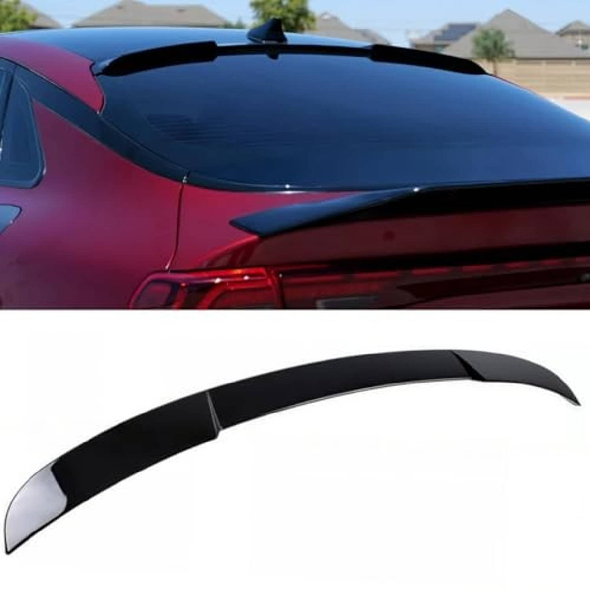 Black duckbill rear window spoiler, curved lip profile for rear window edge