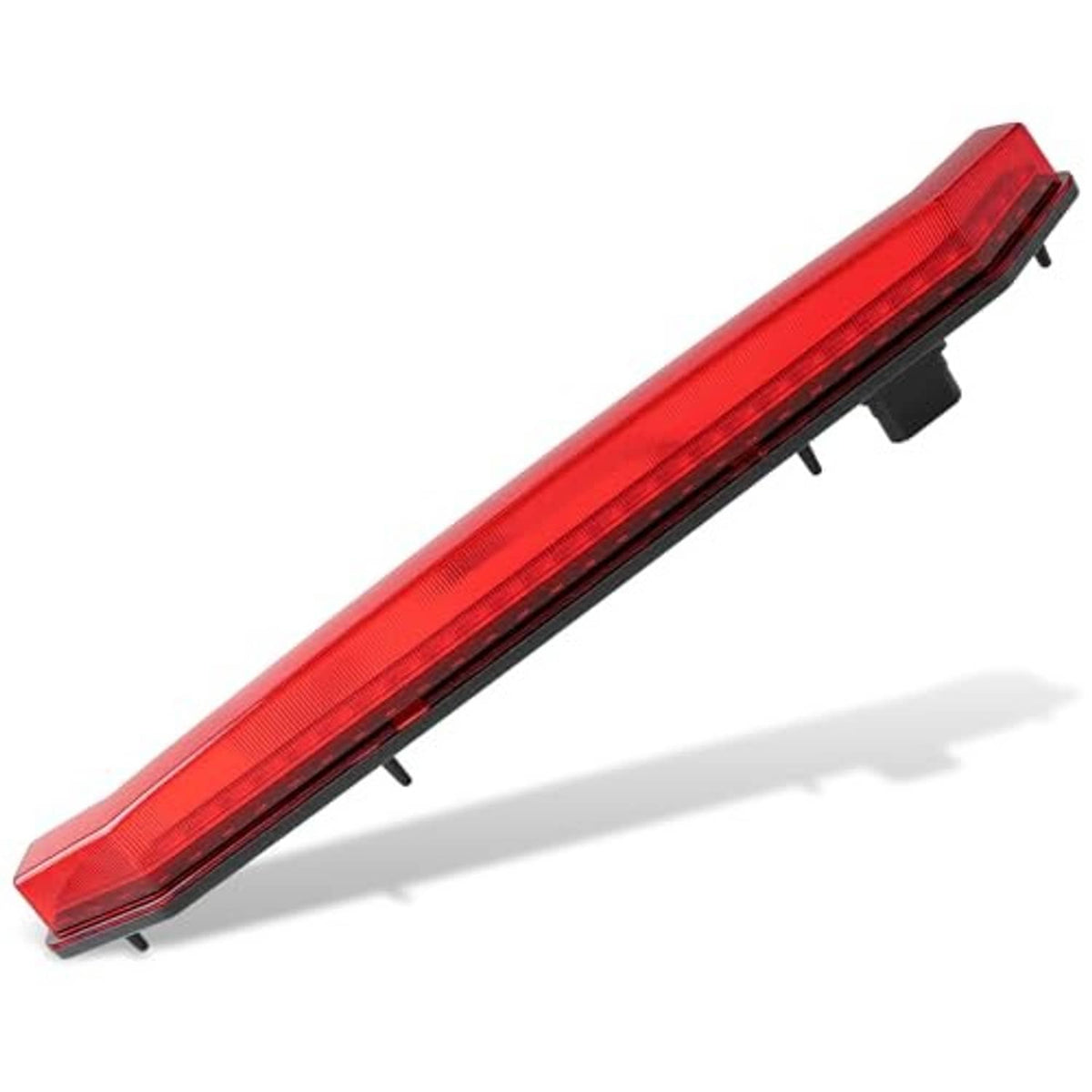 Red LED center tail brake light bar with black mounting tabs, angled view