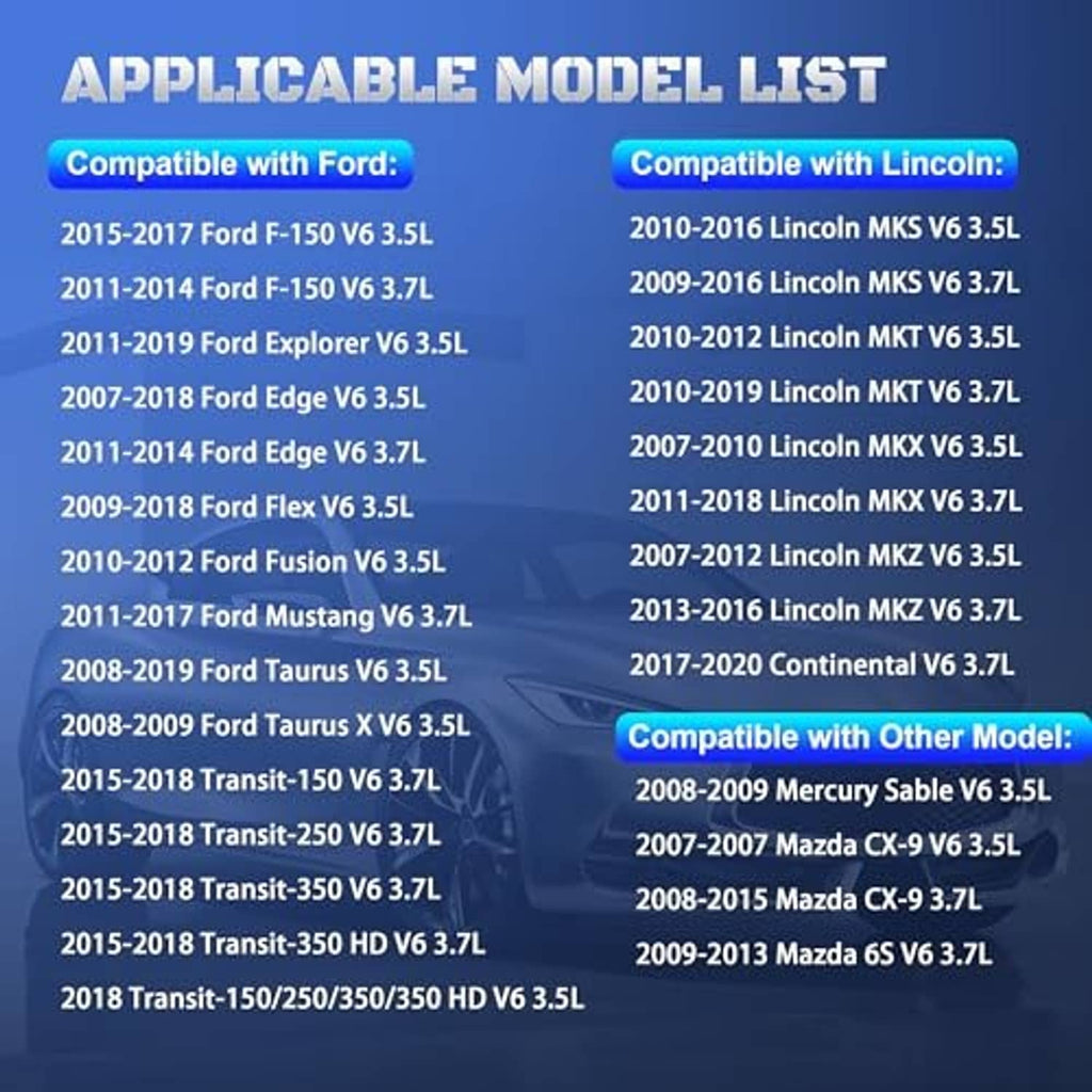 Crankshaft position sensor compatibility list graphic over car background