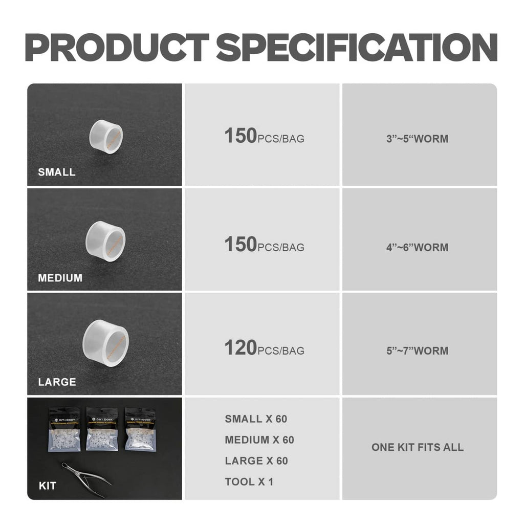 Silicone O-tube rings in small, medium, and large sizes with stainless install tool