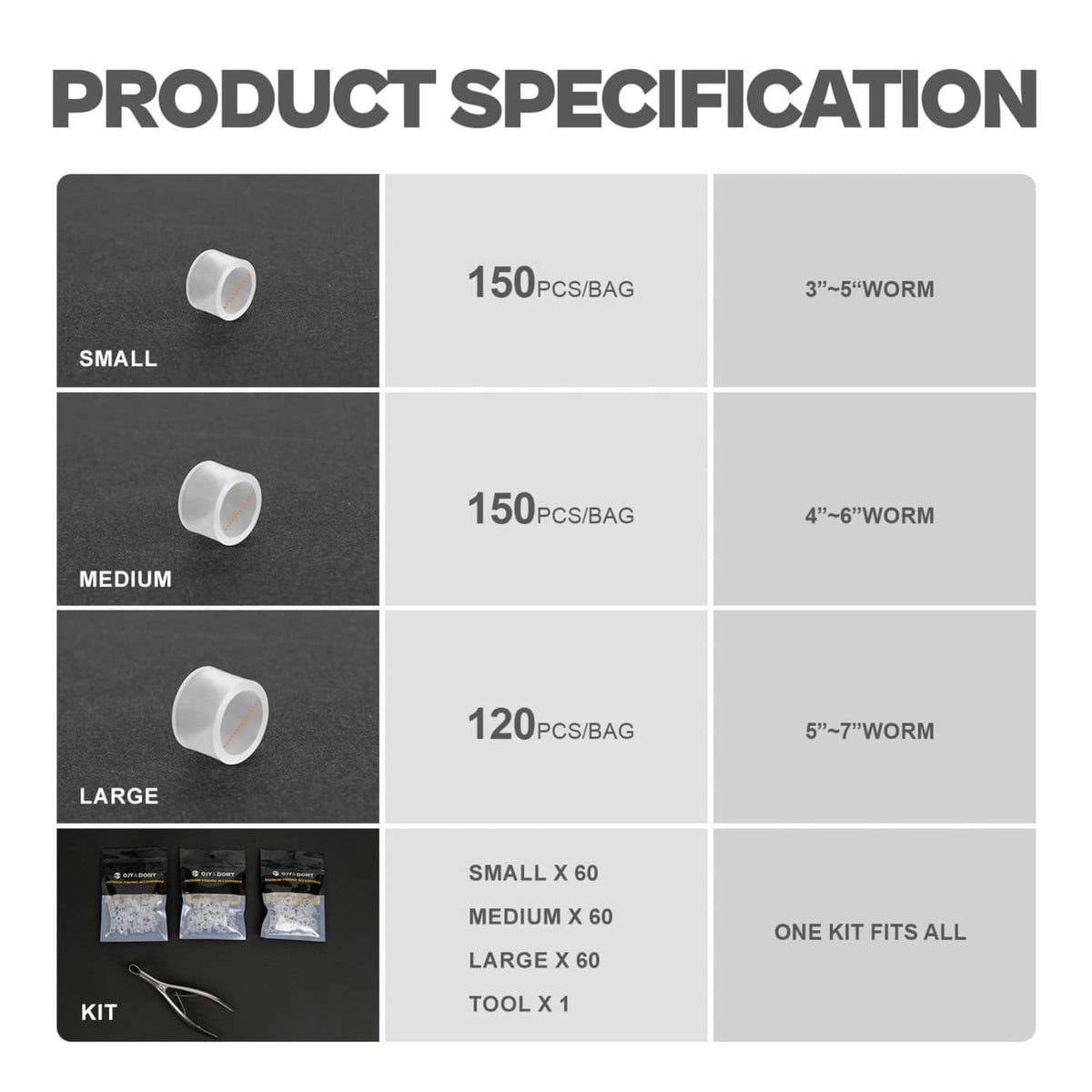 Silicone O-tube rings in small, medium, and large sizes with stainless install tool