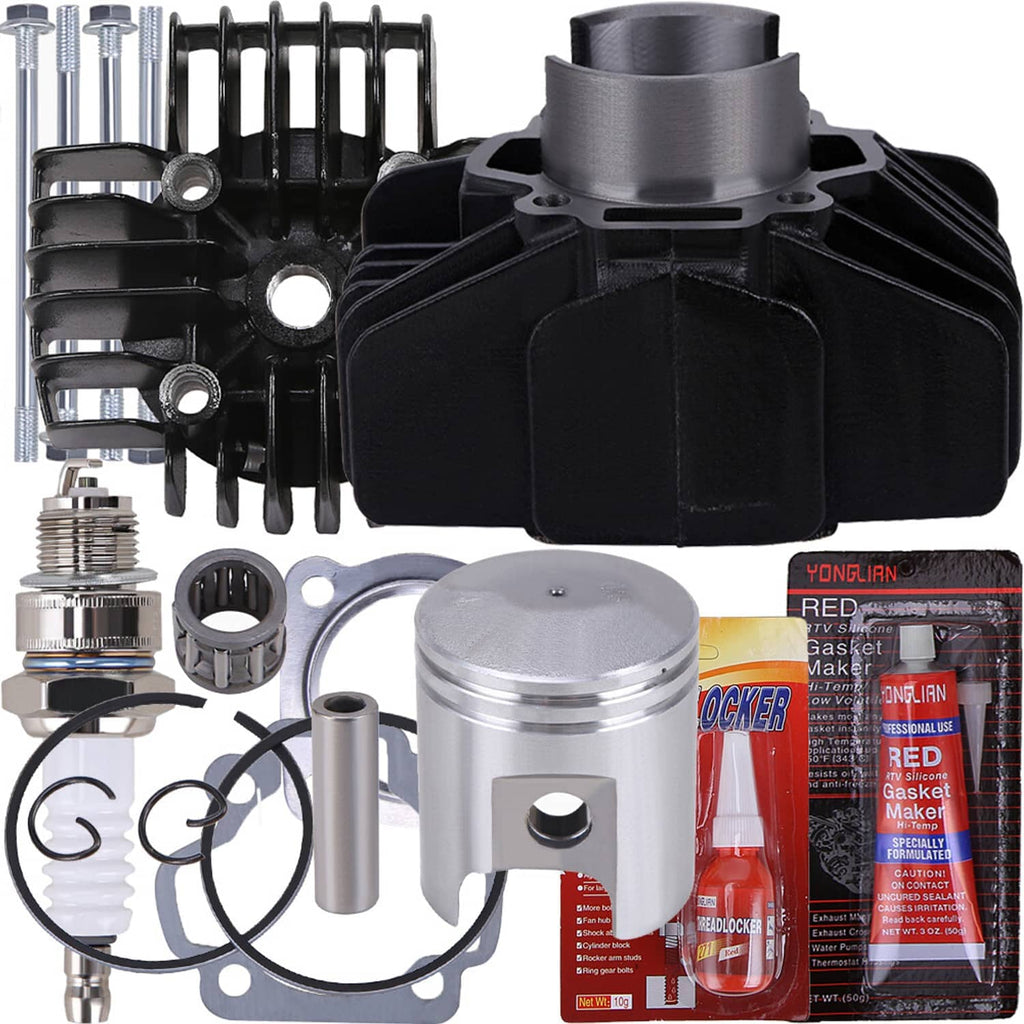 Motorcycle cylinder piston top end kit with piston, cylinder head, and gasket hardware