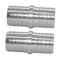 Metal hose barb coupler reducer with ridged sleeves, two-piece view, 5/8 in.