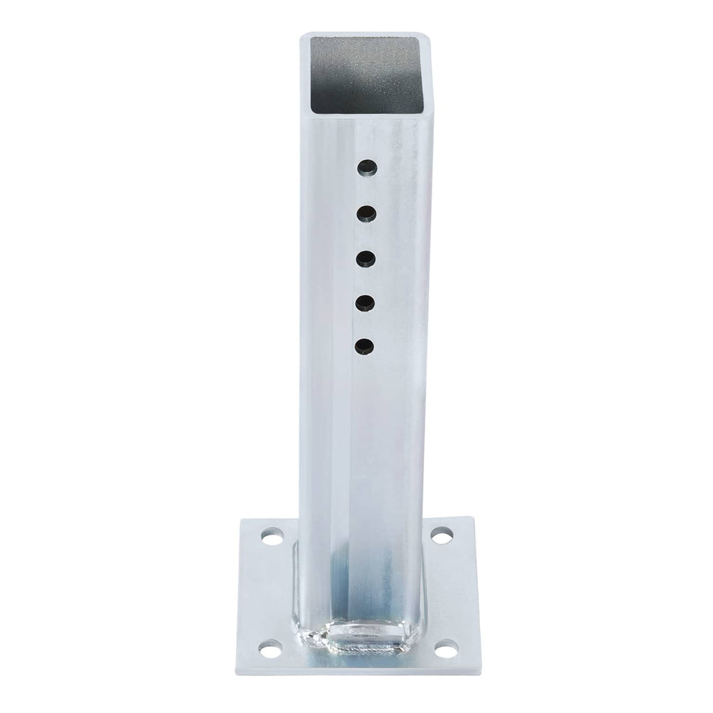 Adjustable winch stand post with height holes and square base with bolt openings