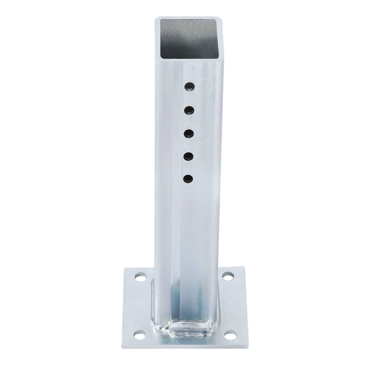 Adjustable winch stand post with height holes and square base with bolt openings