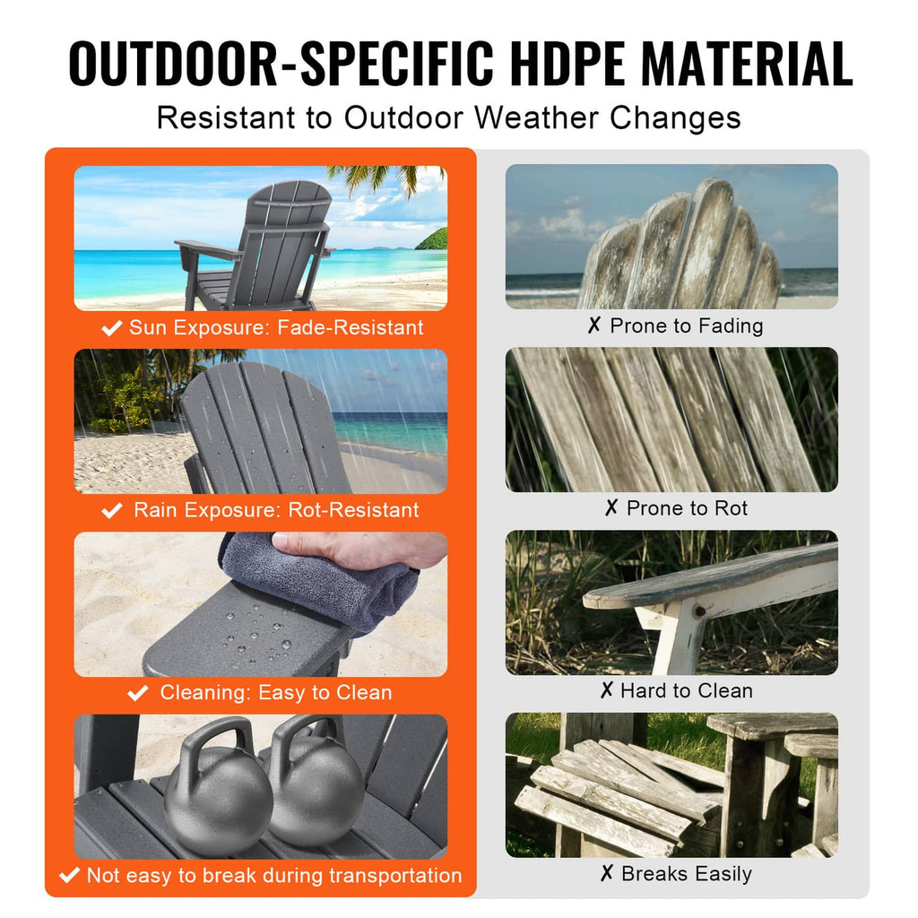 Gray HDPE folding Adirondack chair with textured slats for outdoor weather resistance