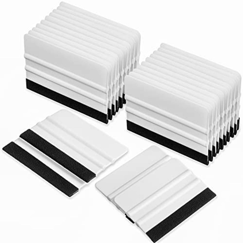 Vinyl decal squeegee set, white blades and black felt stripping edges, assorted pieces